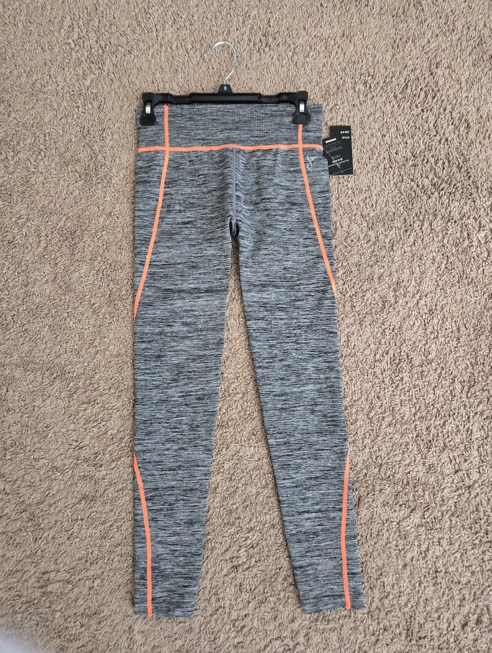 Heather Gray Active Leggings with Neon Orange Piping